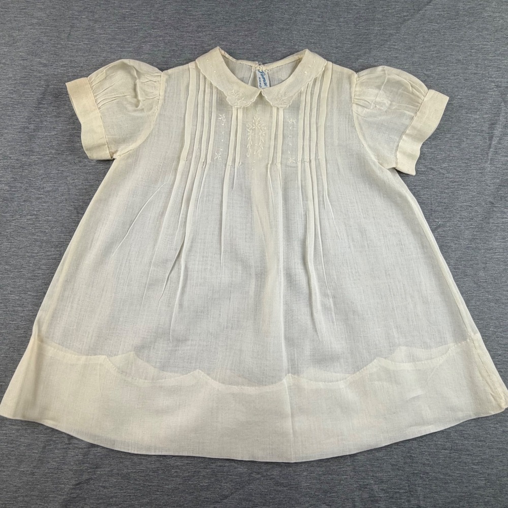 Pemae Vintage Hand Made Embroidered Dress Off White 6 Months Heirloom